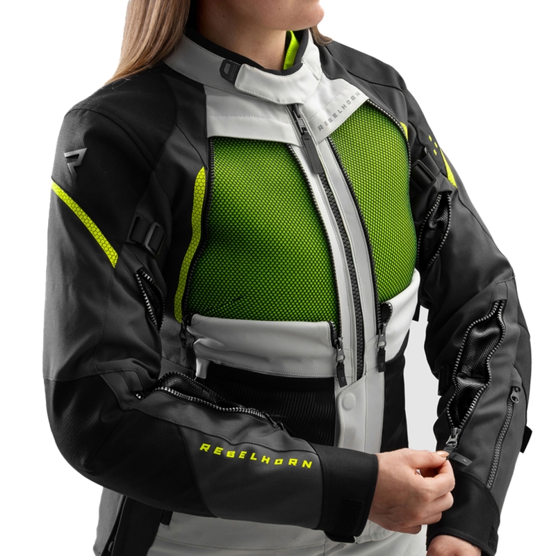 Sieviešu Rebelhorn Hardy 3.0 Black-Gray-Fluo Yellow motocikla jaka