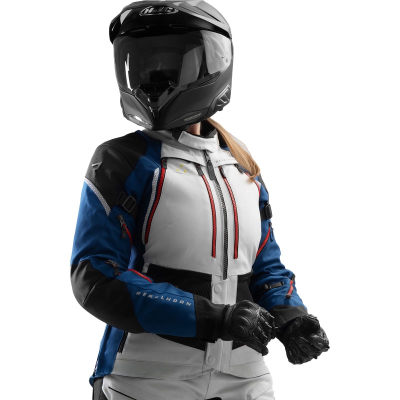 Sieviešu motocikla jaka Rebelhorn Hardy 3.0 Blue-Grey-Red Motocikla jaka sievietēm