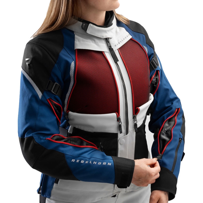 Sieviešu motocikla jaka Rebelhorn Hardy 3.0 Blue-Grey-Red Motocikla jaka sievietēm