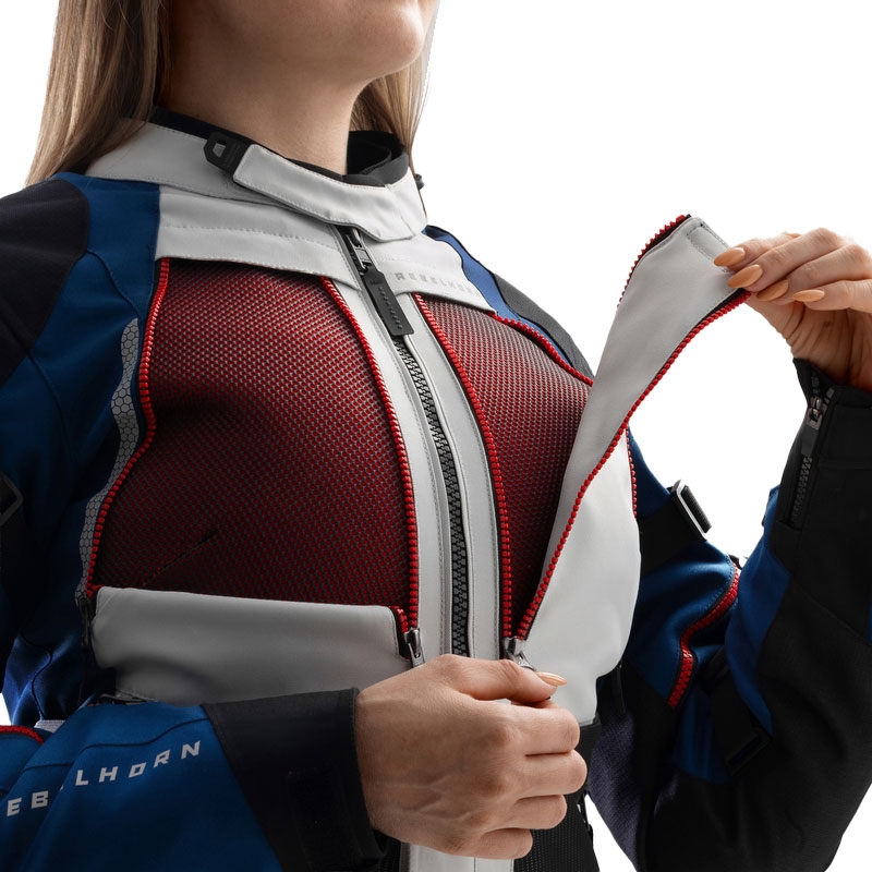 Sieviešu motocikla jaka Rebelhorn Hardy 3.0 Blue-Grey-Red Motocikla jaka sievietēm