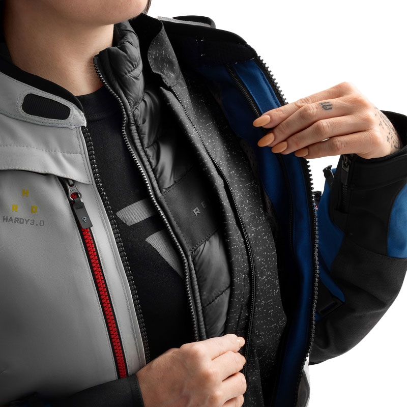 Sieviešu motocikla jaka Rebelhorn Hardy 3.0 Blue-Grey-Red Motocikla jaka sievietēm