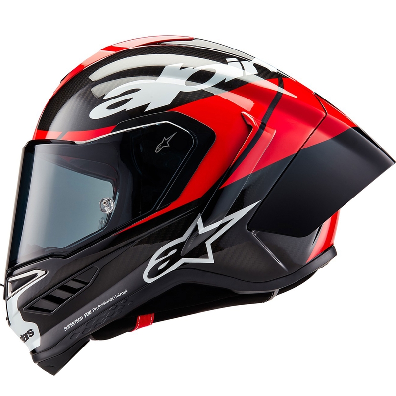 Alpinestars Supertech R-10 Element oglekļa šķiedras pilna izmēra motocikla ķivere, sarkana-balta