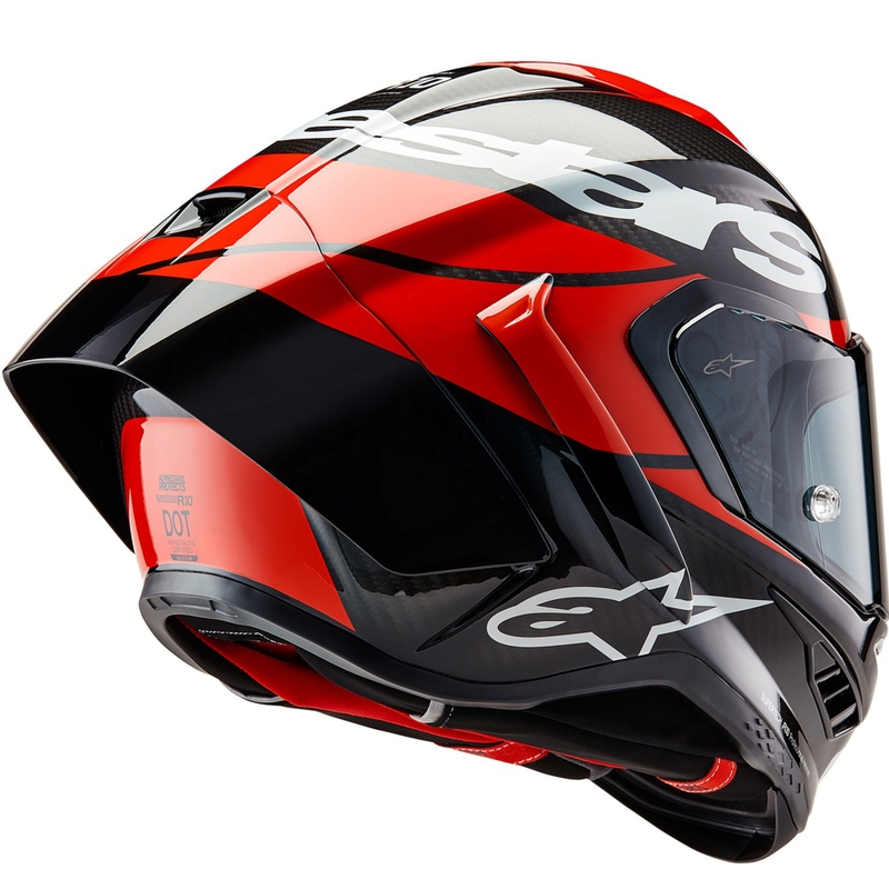 Alpinestars Supertech R-10 Element oglekļa šķiedras pilna izmēra motocikla ķivere, sarkana-balta