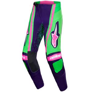 Alpinestars Techstar Nomur motokrosa bikses tumši violeti zaļš-fluo rozā krāsā