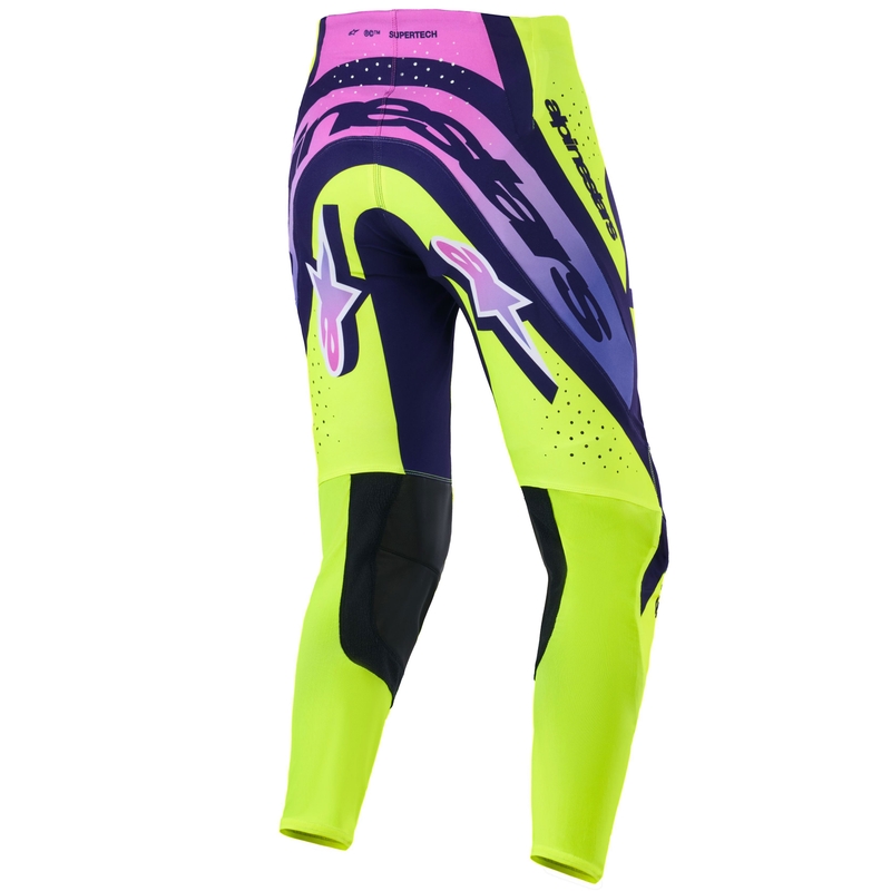 Alpinestars Supertech Vista fluo dzelteni violeti melnas motokrosa bikses
