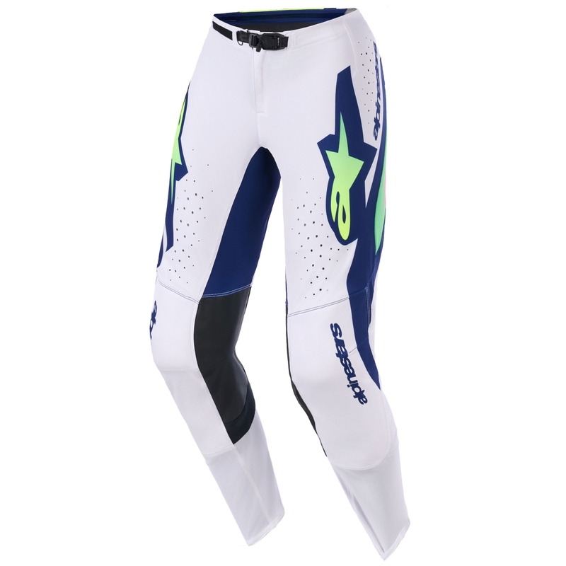 Alpinestars Supertech Vista motokrosa bikses gaiši pelēkas-fluo dzeltenas-zaļas-zilas-rozā krāsā