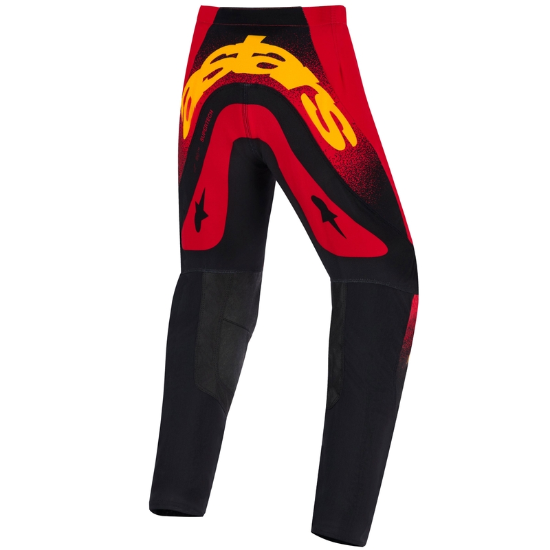 Alpinestars Supertech Scenz sarkanas, melnas un dzeltenas bērnu motokrosa bikses