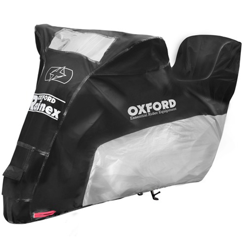 Oxford Rainex motociklu tents ar bagāžnieka nodalījumu melns-sudrabots