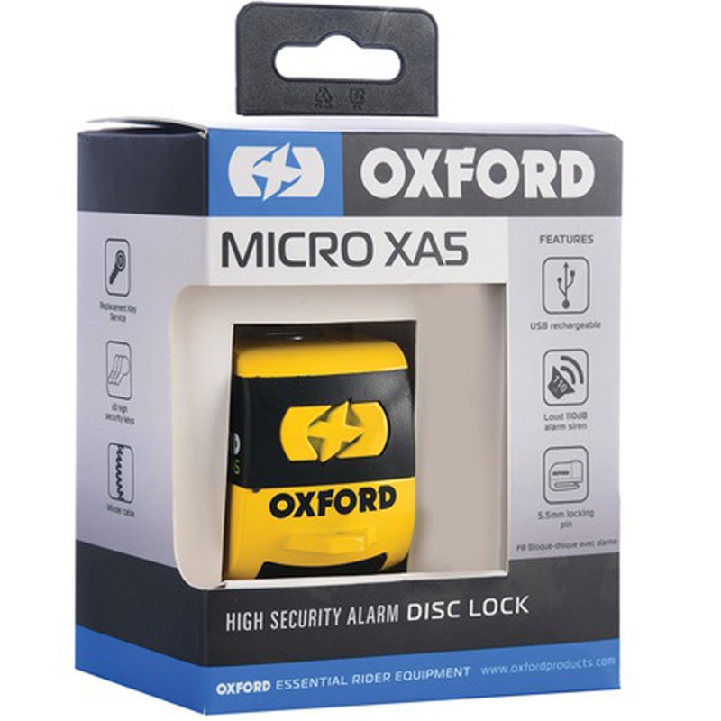Oxford Micro XA5 disku bremžu slēdzene ar integrētu signalizāciju dzelteni melnā krāsā