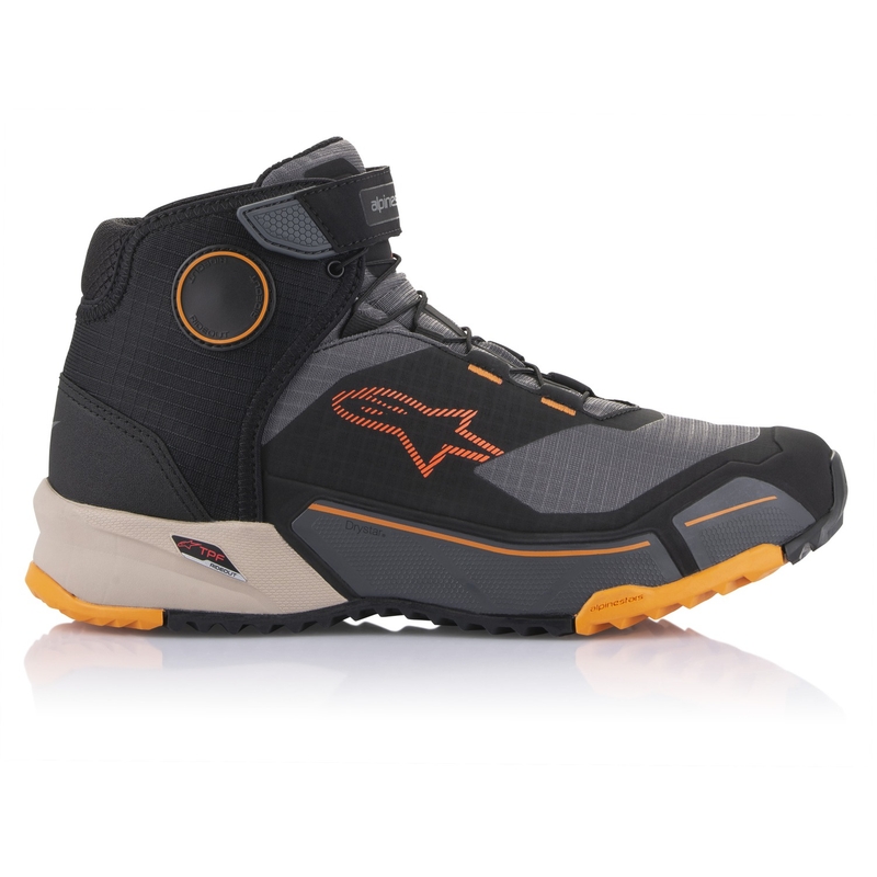 Alpinestars CR-X Drystar melni-brūni-oranži motociklu zābaki