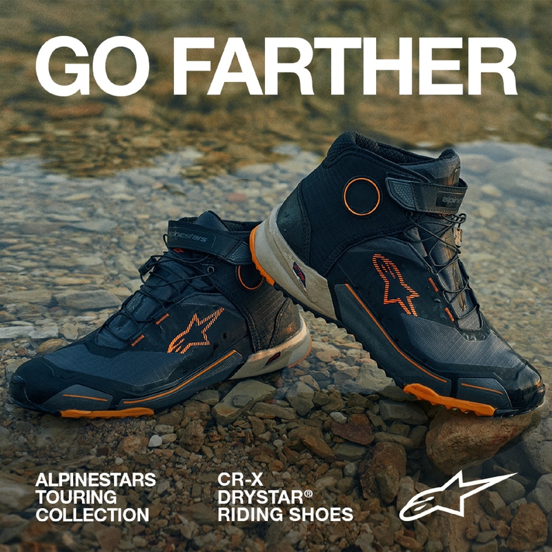 Alpinestars CR-X Drystar melni-brūni-oranži motociklu zābaki