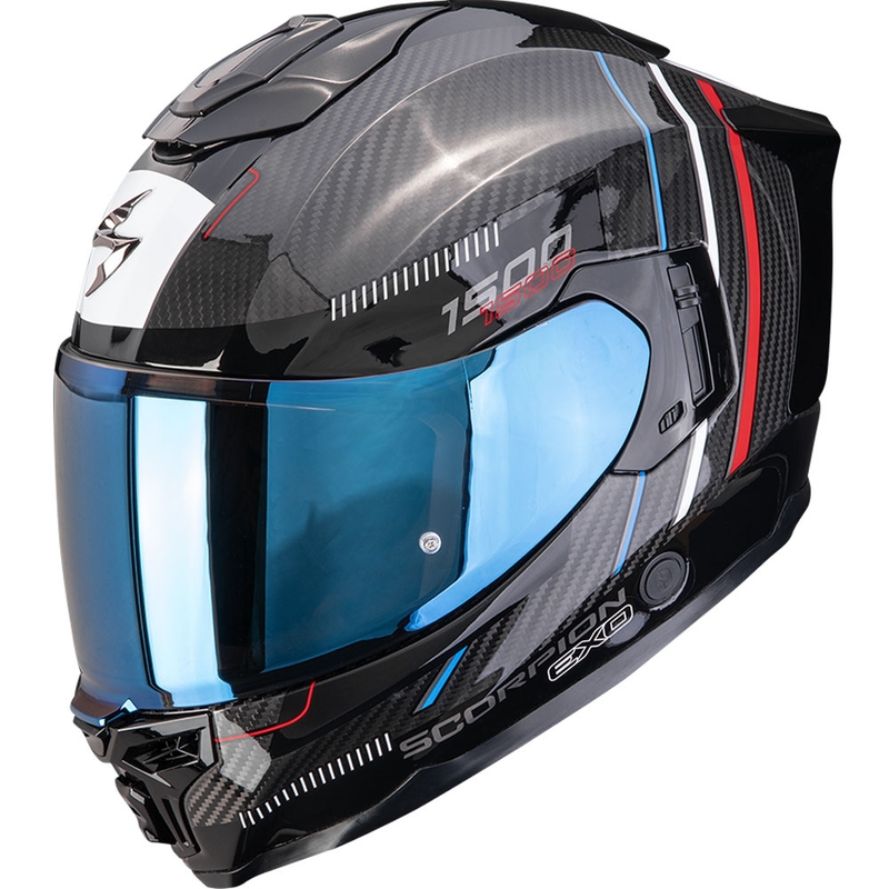 Scorpion EXO-1500 Carbon Air Zity motocikla ķivere, melna-sarkana-zila