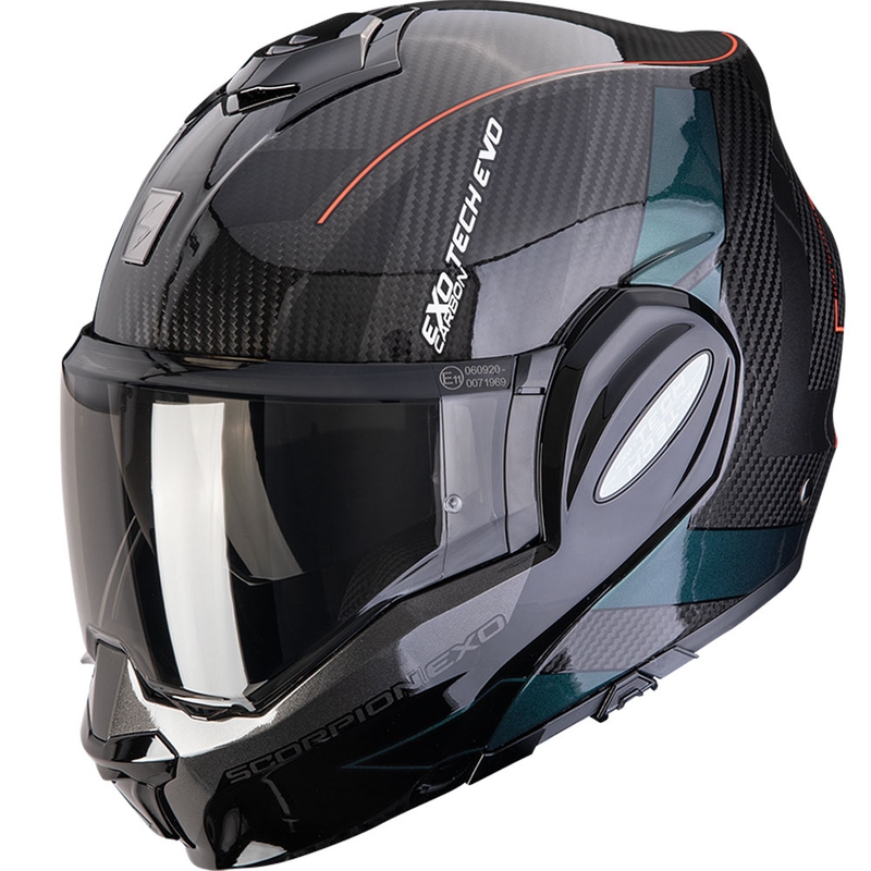 Saliekamā moto ķivere Scorpion EXO-TECH EVO Carbon CAD melna-zaļa