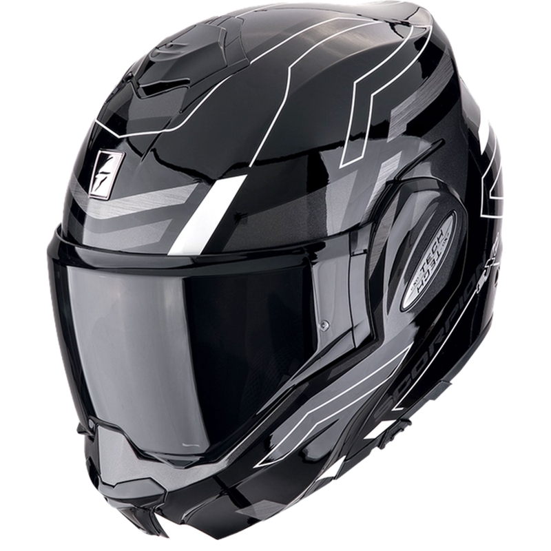 Salokāmā moto ķivere Scorpion EXO-TECH EVO CONQUER melnā un baltā krāsā