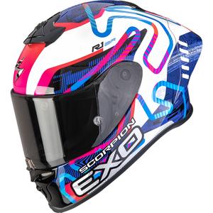 Integrālā motociklistu ķivere Scorpion EXO-R1 EVO II Air Cornering white-blue-pink