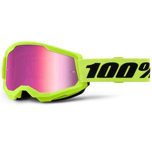 Bērnu motokrosa brilles 100% STRATA 2 fluo dzeltenas ar rozā pleksi