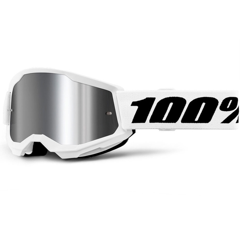 Bērnu motokrosa brilles 100% STRATA 2 baltas ar sudraba pleksi