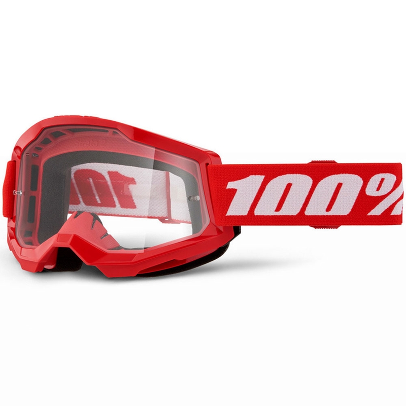 Bērnu motokrosa brilles 100% STRATA 2 sarkanas ar caurspīdīgu pleksi