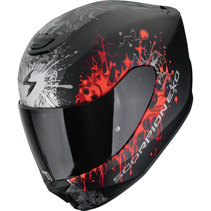 Integrēta motocikla ķivere Scorpion EXO-391 Wolf matēta melna-sudraba-sarkana