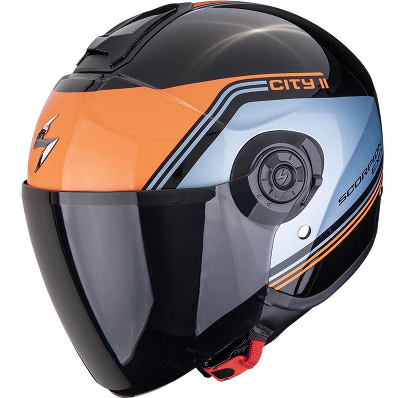 Atvērtā moto ķivere Scorpion EXO-CITY II Vita melns-zils-oranžs