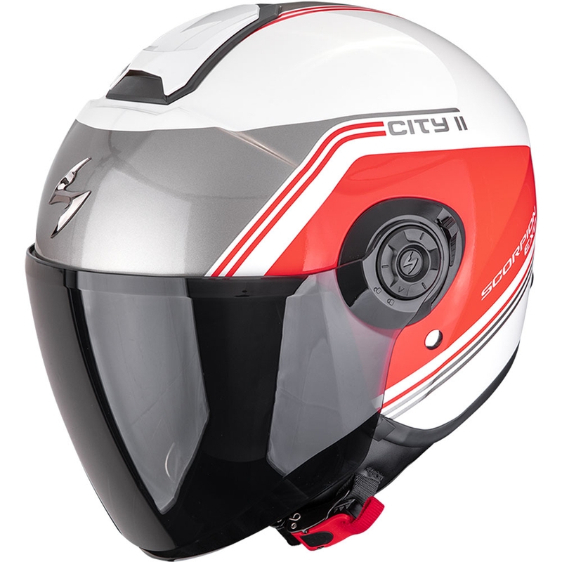 Atvērtā motociklista ķivere Scorpion EXO-CITY II Vita white-red