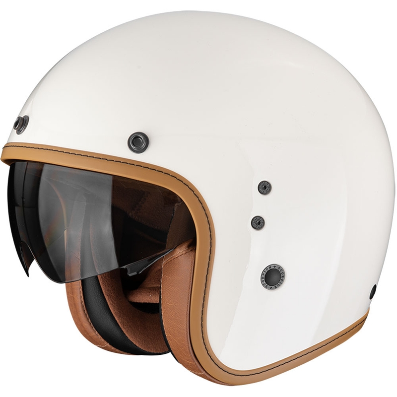 Atvērtā motociklu ķivere Scorpion Belfast EVO Luxe krēmkrāsains