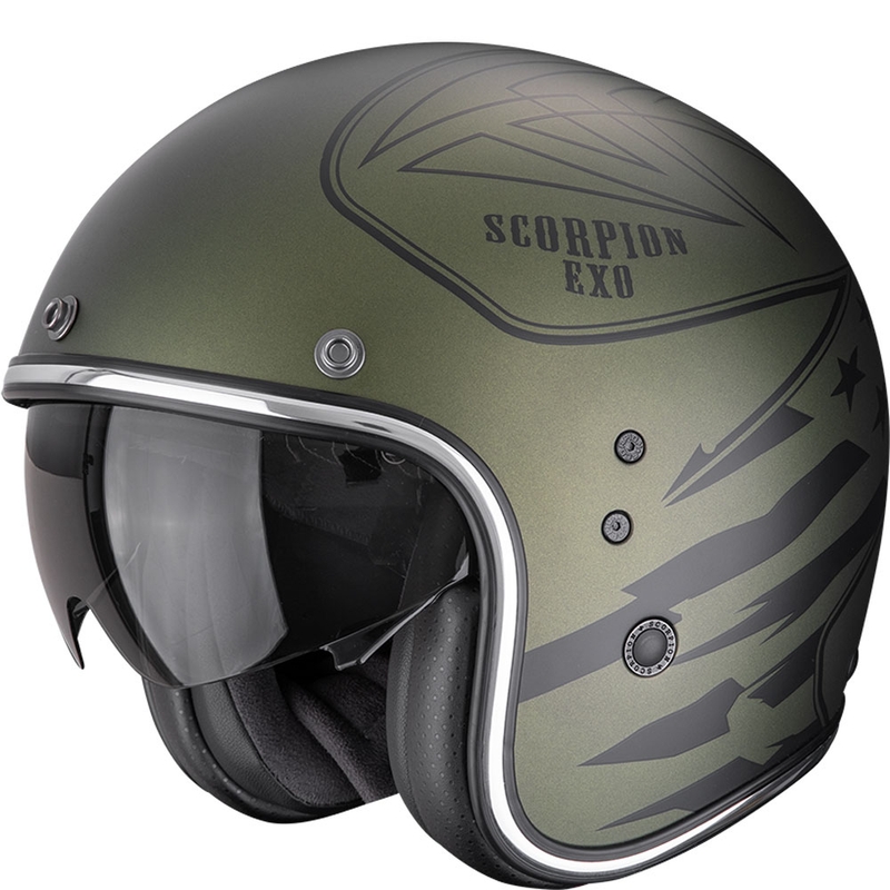 Atvērt Motociklu ķivere Scorpion Belfast Dawg matēti zaļa