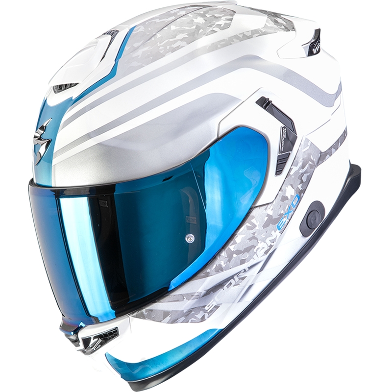 Integrālā motociklistu ķivere Scorpion EXO-GT SP Air Arten balti zila