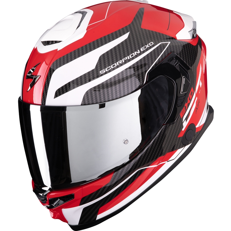 Integrēta motocikla ķivere Scorpion EXO-GT SP Air Flex sarkanā un baltā krāsā