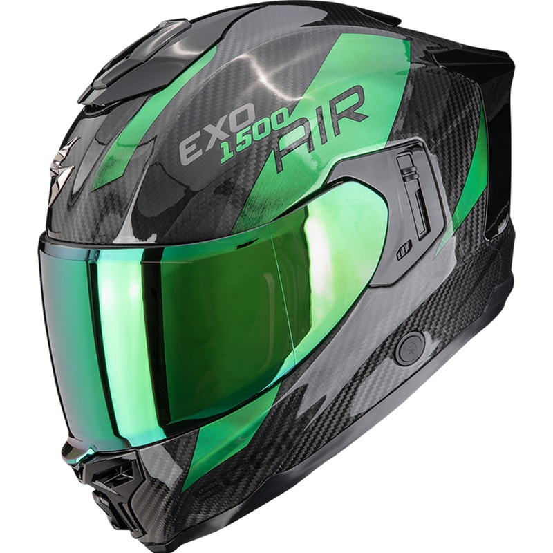 Scorpion EXO-1500 Carbon Air Platted pilnas sejas motocikla ķivere, melna-zaļa