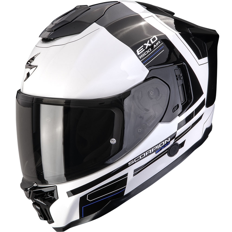 Integrēta motocikla ķivere Scorpion EXO-1500 Air Dual balta-melnā-zilā krāsā