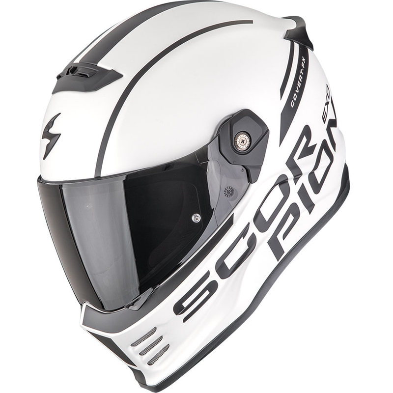 Integrēta motocikla ķivere Scorpion Covert FX Danko matēta perlamutra balta-melna