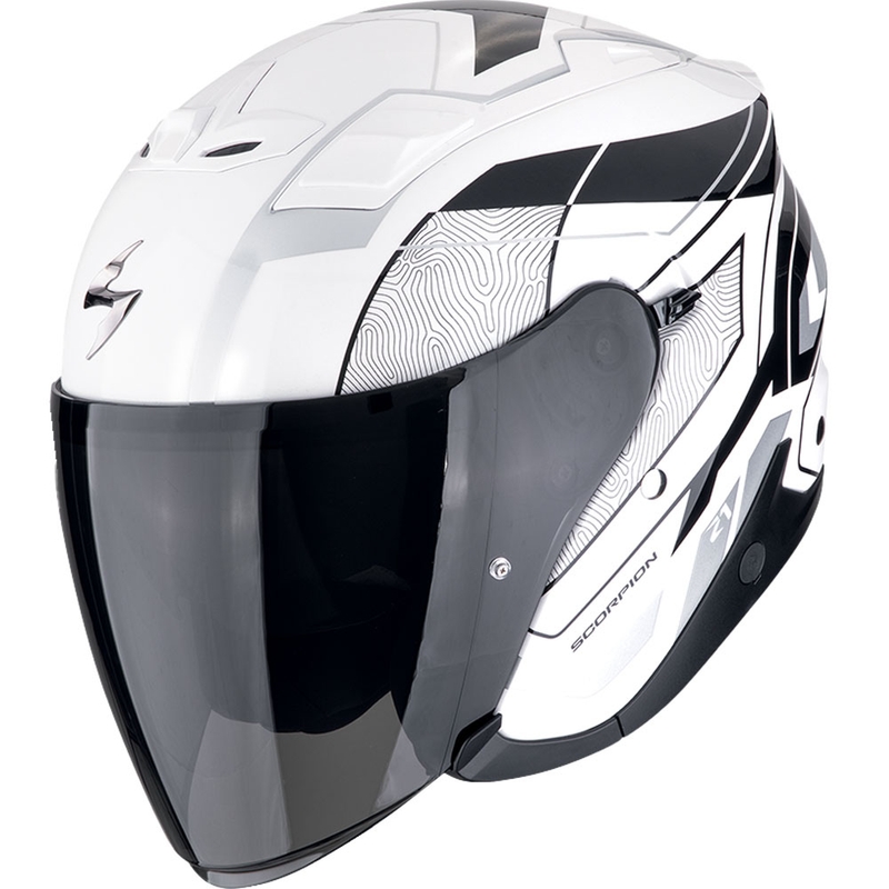 Atvērtā motociklu ķivere Scorpion EXO-Z1 VUE balta-melna-sudraba