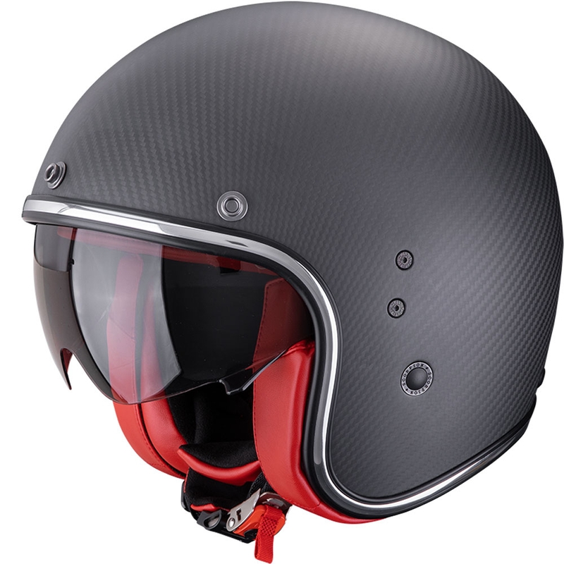 Atvērt Motociklu ķivere Scorpion Belfast EVO Carbon Solid Matte Black-Red