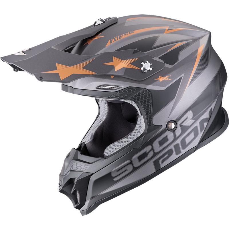 Motokrosa ķivere Scorpion VX-16 EVO Air Patriot sudraba-melnā-melnā