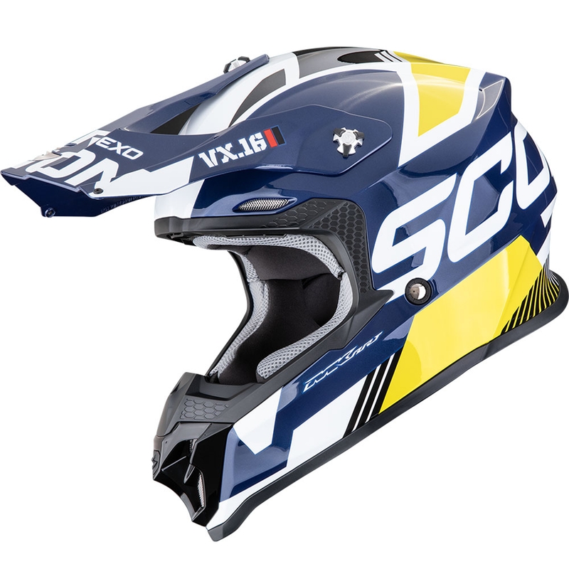 Motokrosa ķivere Scorpion VX-16 EVO Air Analog balts-zils-dzeltens