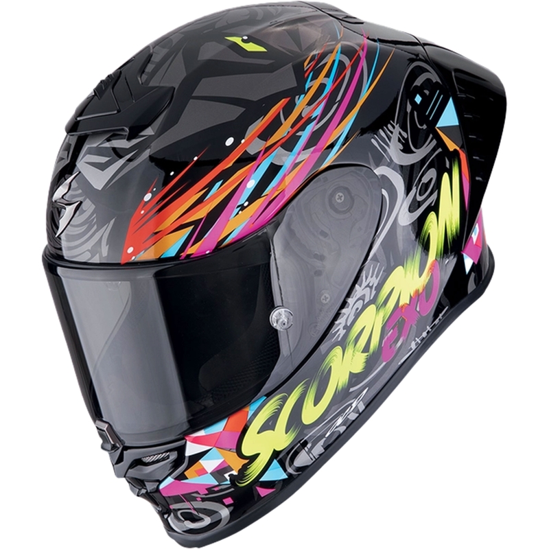 Integrēta motociklistu ķivere Scorpion EXO-R1 EVO II AIR SAVAGE melns-zils-rozā krāsā