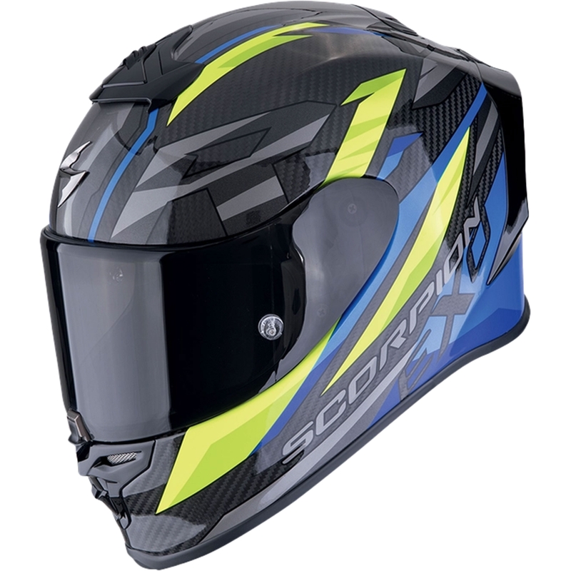 Integrēta moto ķivere Scorpion EXO-R1 EVO CARBON AIR RUNNER melns-zils-fluo dzeltens