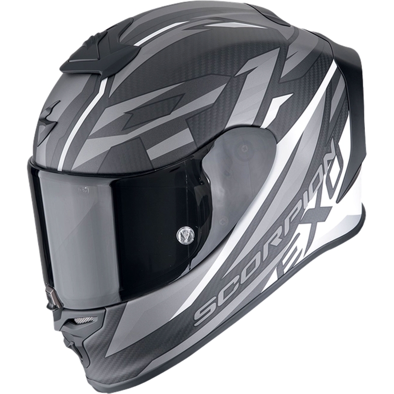 Integrēta motociklu ķivere Scorpion EXO-R1 EVO CARBON AIR RUNNER matēts melns un balts