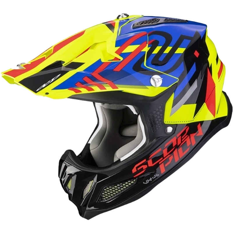 Motokrosa ķivere Scorpion VX-22 Air Neox melns-arkans-zils-fluo dzeltens
