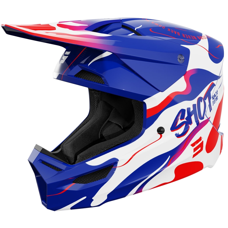 Bērnu motokrosa ķivere Shot Furious Beast spīdīgi zilā-sarkanā krāsā