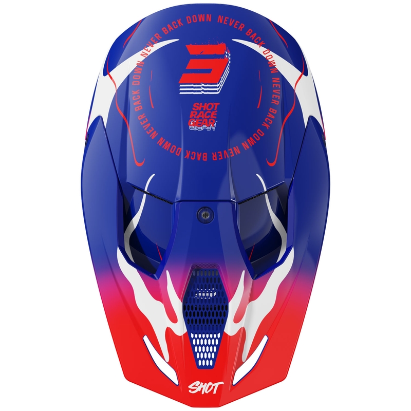 Bērnu motokrosa ķivere Shot Furious Beast spīdīgi zilā-sarkanā krāsā
