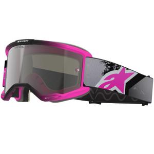 Alpinestars Vision 5 Lahnd fluo rozā-pelēki-pelēki-melni-baltas motokrosa brilles ar spoguļstikliem sudraba krāsā
