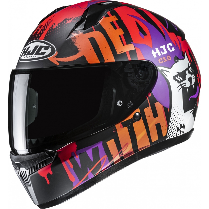 Bērnu integrāla motociklu ķivere HJC C10 Fop MC7SF melna-oranža-violeta