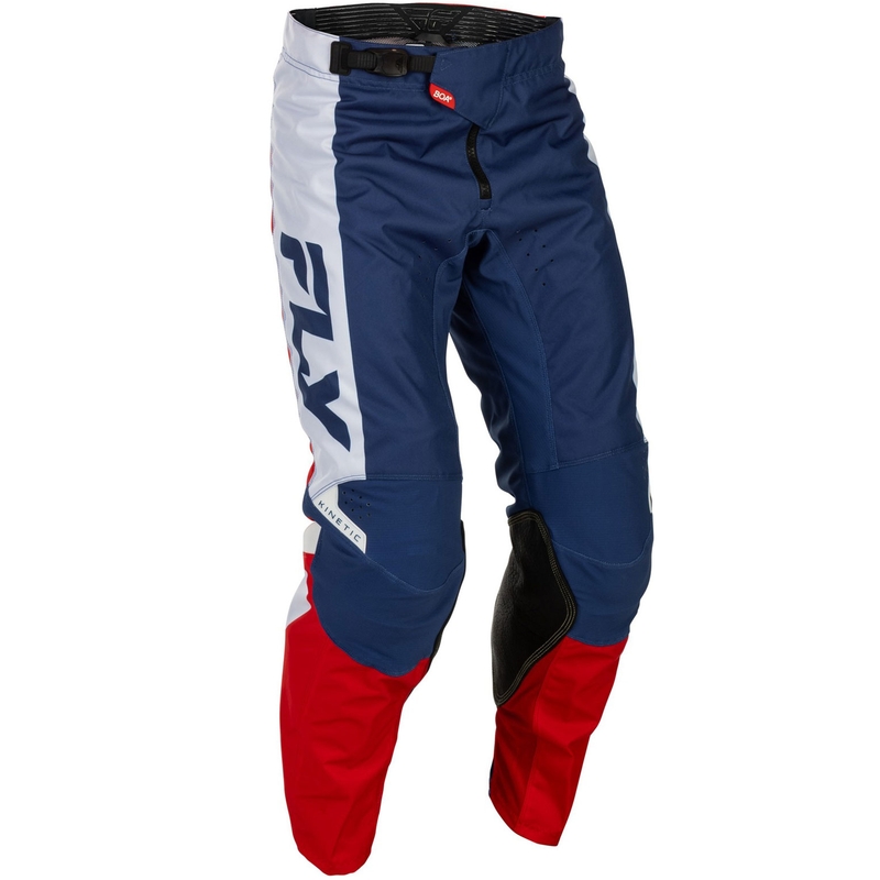 Motokrosa bikses FLY Racing - ASV Kinetic sarkanā, baltā un zilā krāsā
