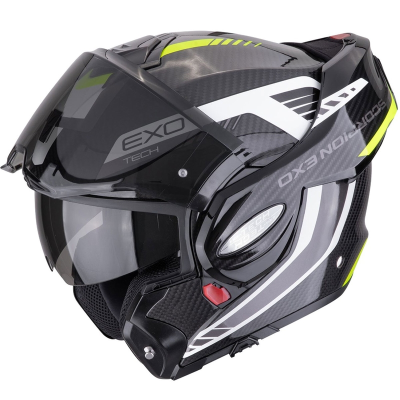 Scorpion EXO-TECH EVO CARBON COSY atverama motocikla ķivere melna-fluorescēti dzeltena