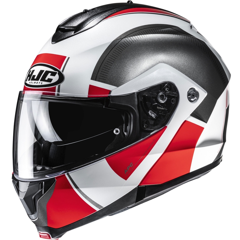 HJC C91N Jyn MC1 melnā-baltā-sarkanā flip-up moto ķivere