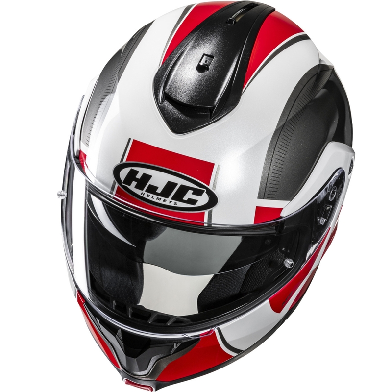 HJC C91N Jyn MC1 melnā-baltā-sarkanā flip-up moto ķivere