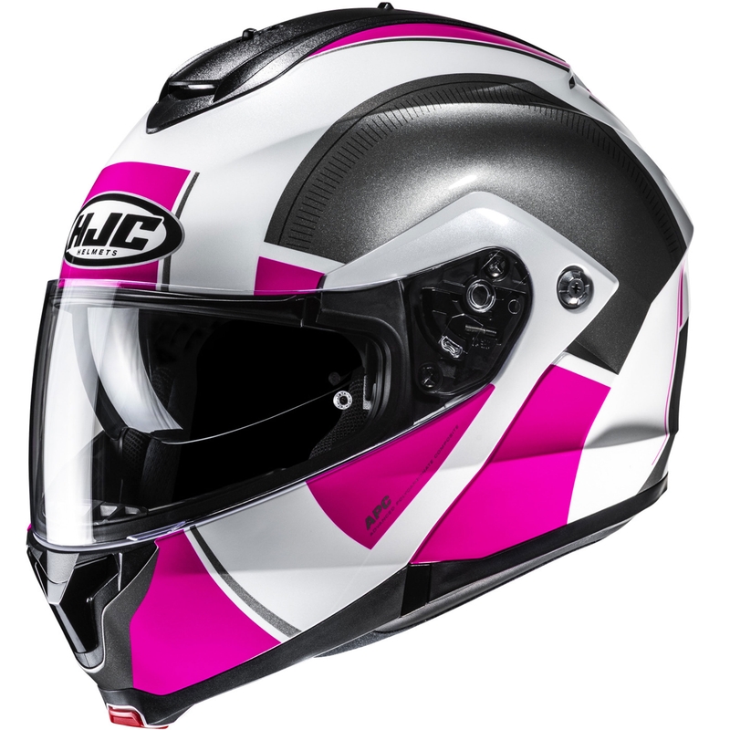 Flip-up motociklu ķivere HJC C91N Jyn MC8 melns-balts-rozā