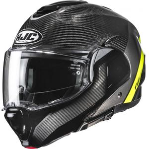 HJC F100 Carbon Stan MC3H melna-fluo dzeltena saliekama motocikla ķivere